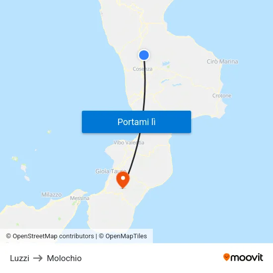 Luzzi to Molochio map