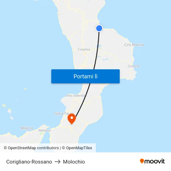 Corigliano-Rossano to Molochio map