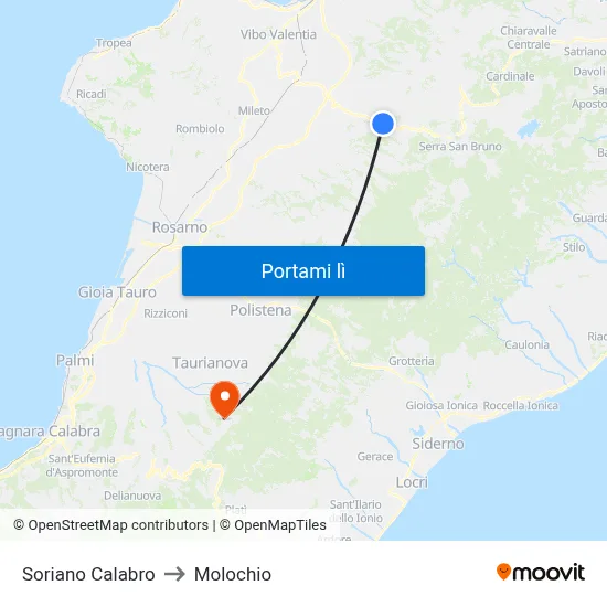 Soriano Calabro to Molochio map