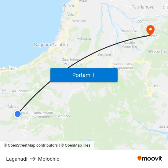 Laganadi to Molochio map