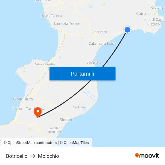 Botricello to Molochio map