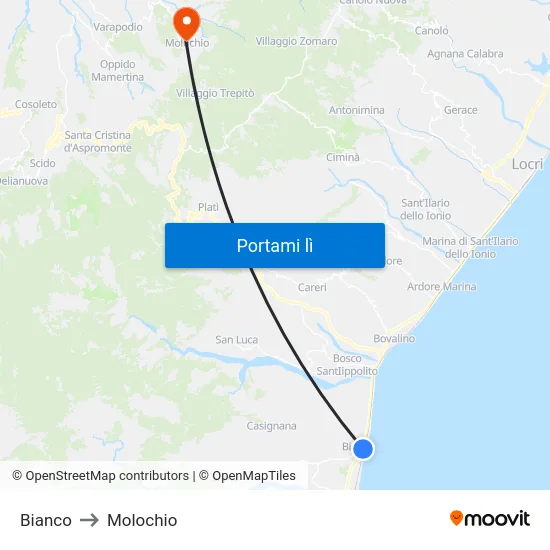 Bianco to Molochio map