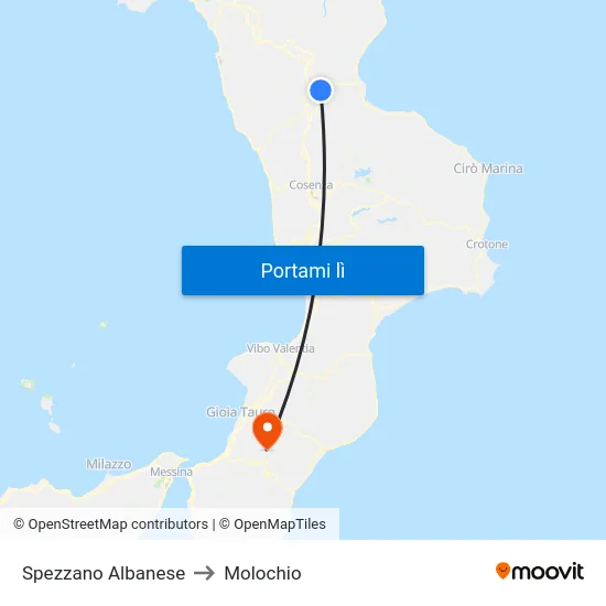 Spezzano Albanese to Molochio map