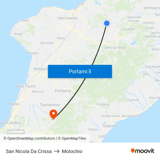 San Nicola Da Crissa to Molochio map