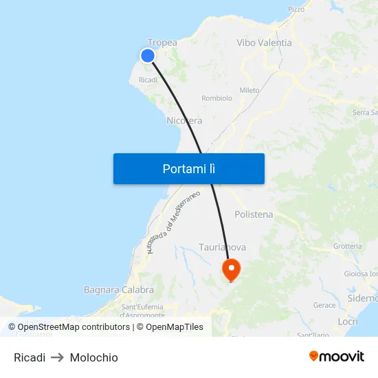 Ricadi to Molochio map