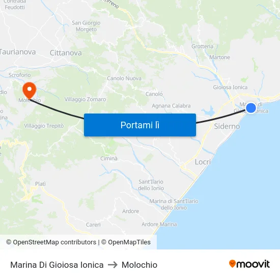 Marina Di Gioiosa Ionica to Molochio map
