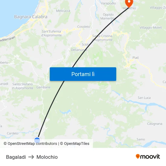 Bagaladi to Molochio map