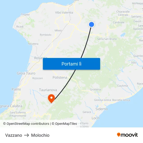 Vazzano to Molochio map