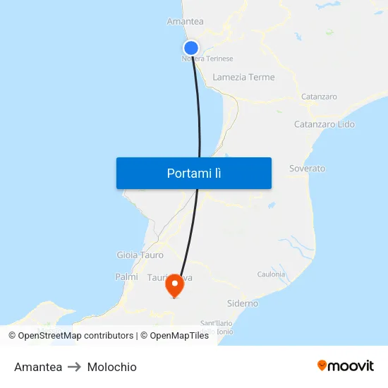 Amantea to Molochio map