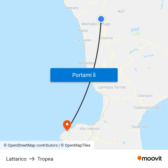 Lattarico to Tropea map