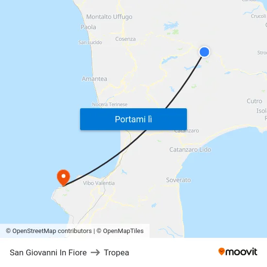 San Giovanni In Fiore to Tropea map