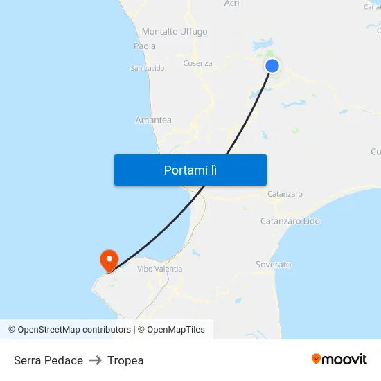 Serra Pedace to Tropea map