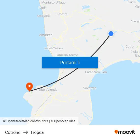 Cotronei to Tropea map