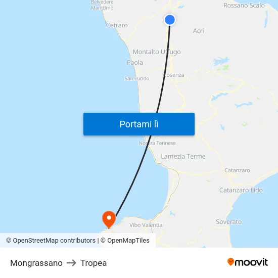 Mongrassano to Tropea map