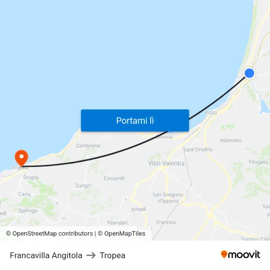 Francavilla Angitola to Tropea map