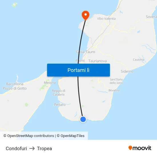 Condofuri to Tropea map