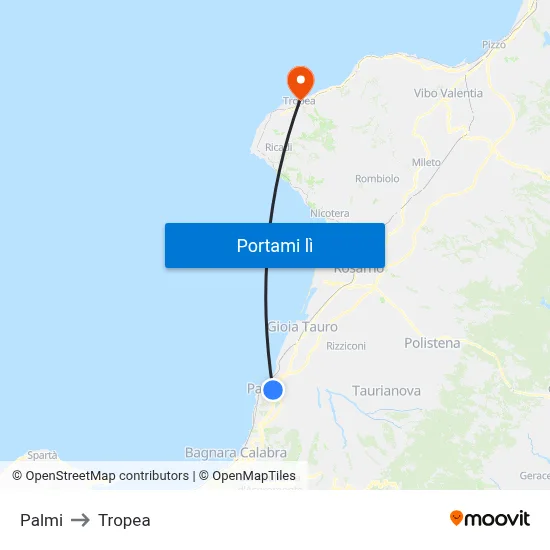 Palmi to Tropea map