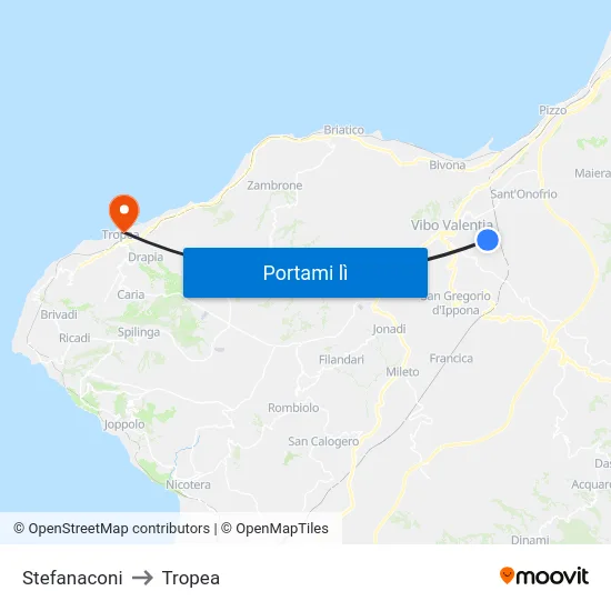 Stefanaconi to Tropea map