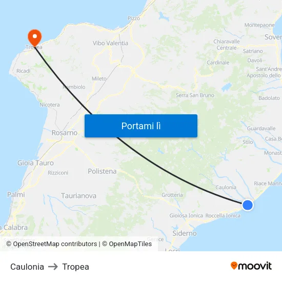 Caulonia to Tropea map