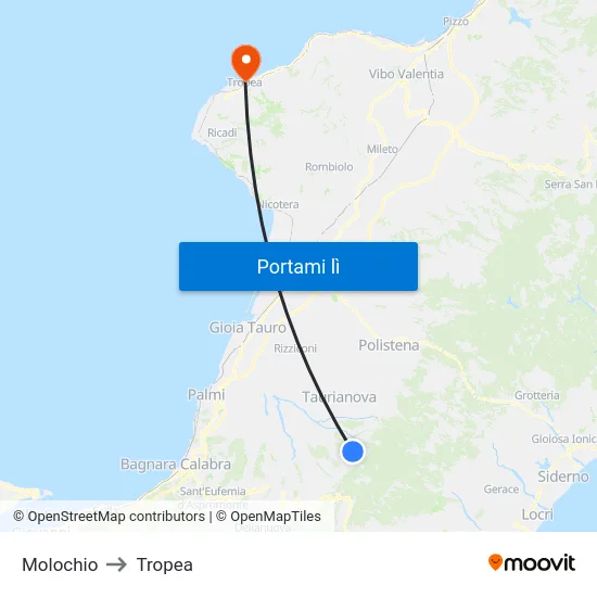 Molochio to Tropea map