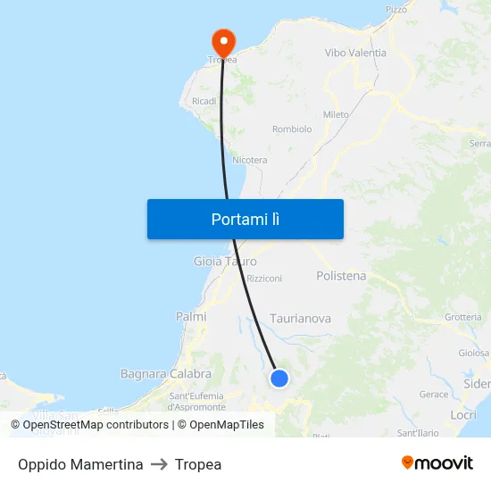 Oppido Mamertina to Tropea map