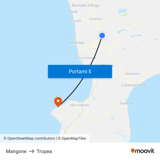 Mangone to Tropea map