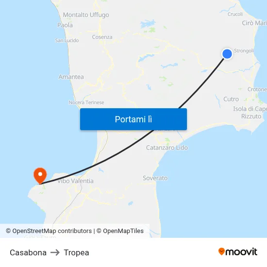 Casabona to Tropea map