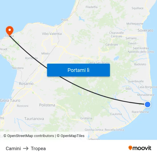 Camini to Tropea map