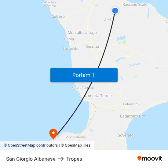 San Giorgio Albanese to Tropea map