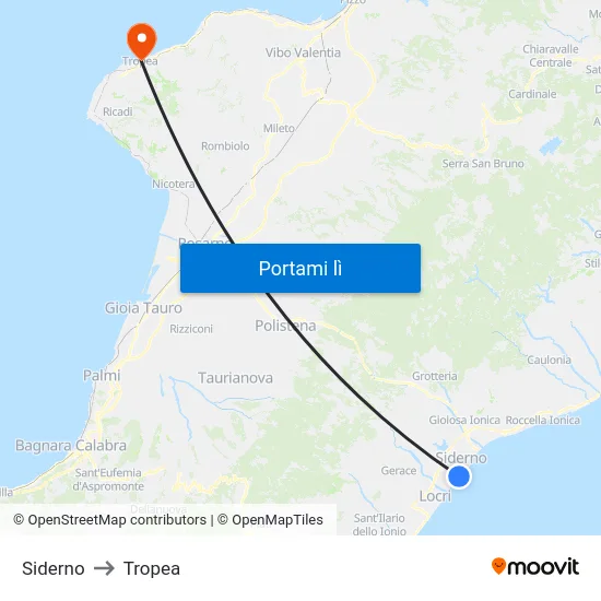 Siderno to Tropea map