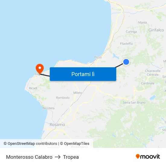 Monterosso Calabro to Tropea map