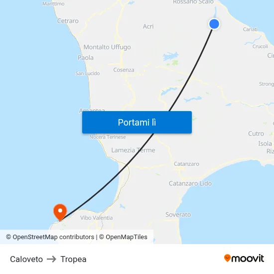 Caloveto to Tropea map