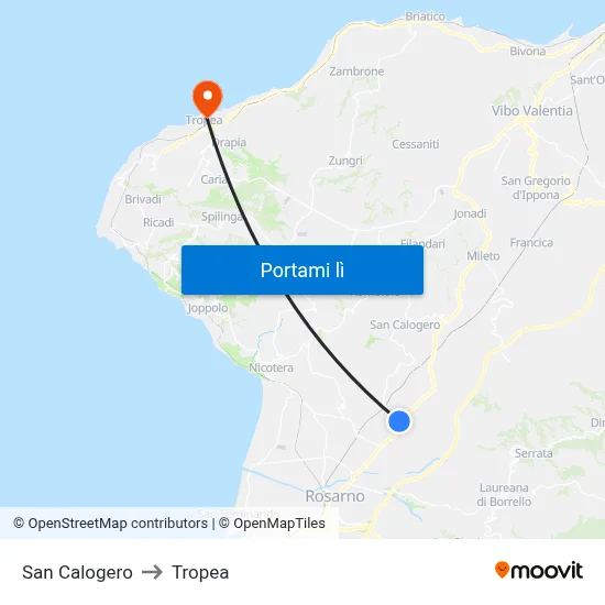 San Calogero to Tropea map