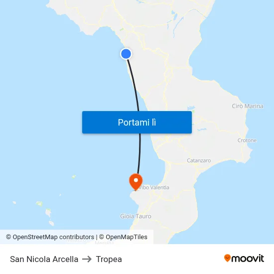 San Nicola Arcella to Tropea map
