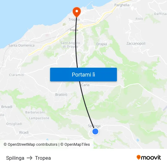 Spilinga to Tropea map
