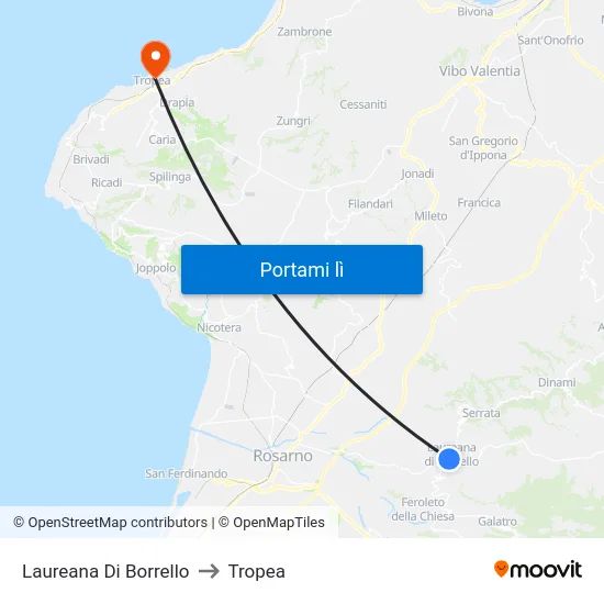 Laureana Di Borrello to Tropea map