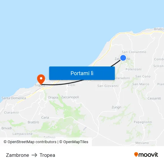 Zambrone to Tropea map
