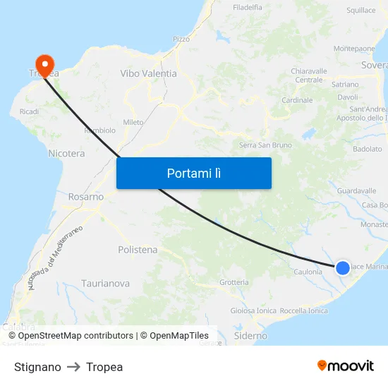 Stignano to Tropea map