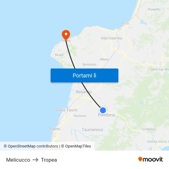 Melicucco to Tropea map