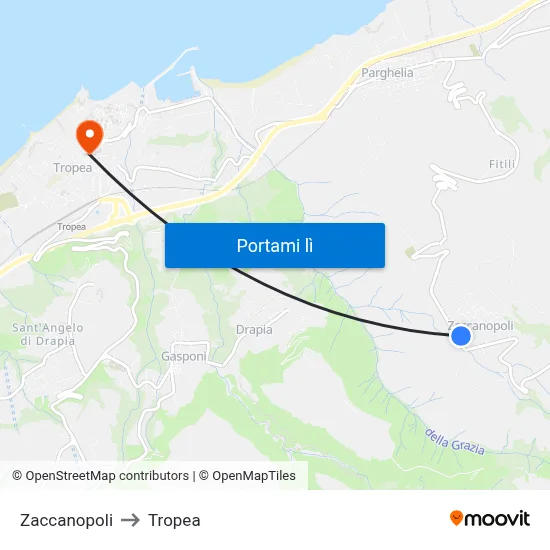 Zaccanopoli to Tropea map