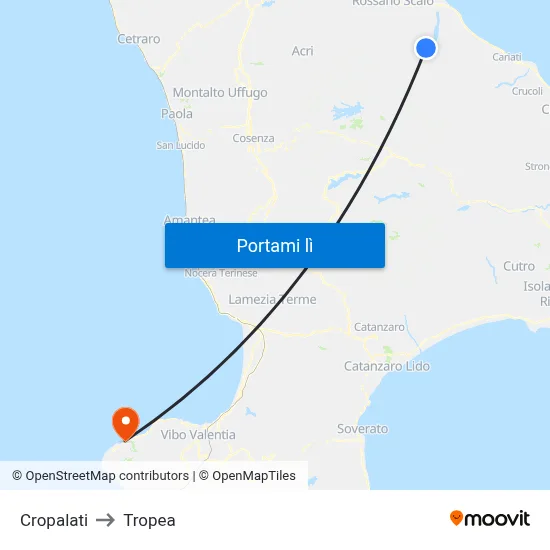 Cropalati to Tropea map