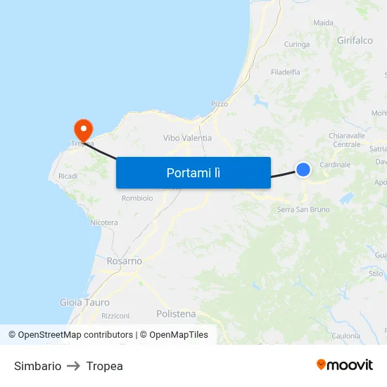 Simbario to Tropea map