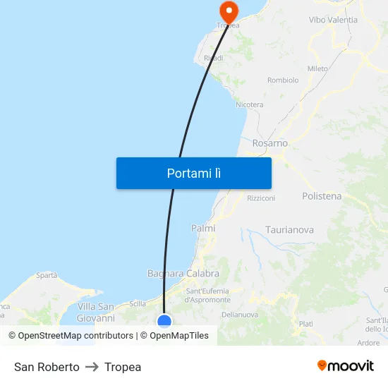 San Roberto to Tropea map