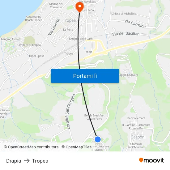 Drapia to Tropea map