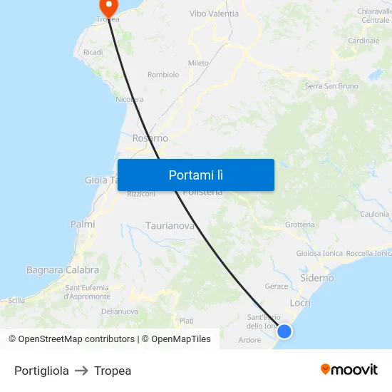 Portigliola to Tropea map