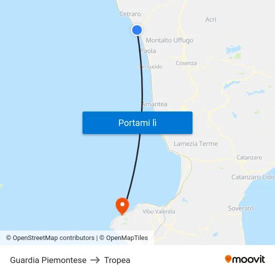 Guardia Piemontese to Tropea map