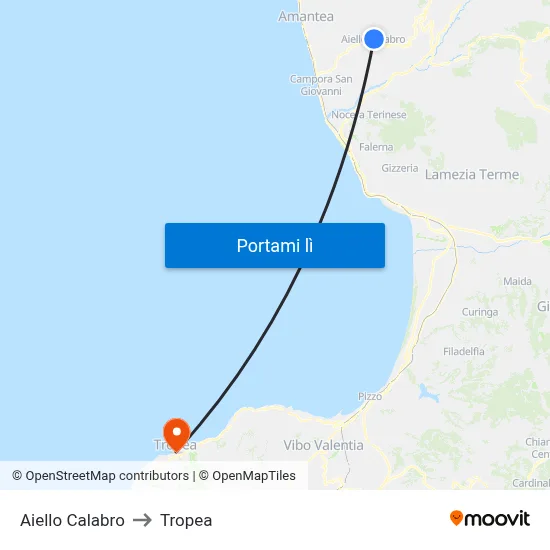 Aiello Calabro to Tropea map