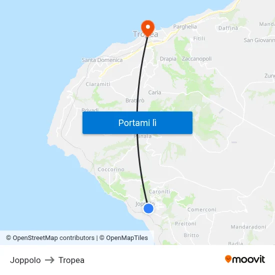 Joppolo to Tropea map