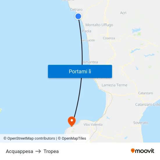 Acquappesa to Tropea map