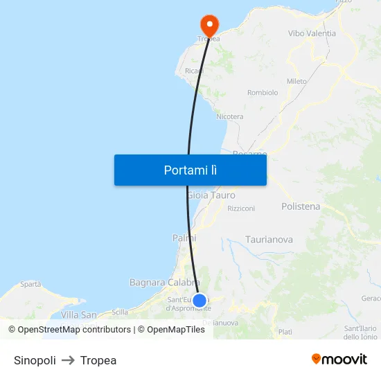 Sinopoli to Tropea map